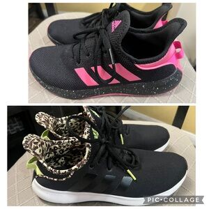 2-Pair Adidas Womens Cloudfoam Sneaker, Black/Pulse Lime & Black Lucid Pink Sz 9